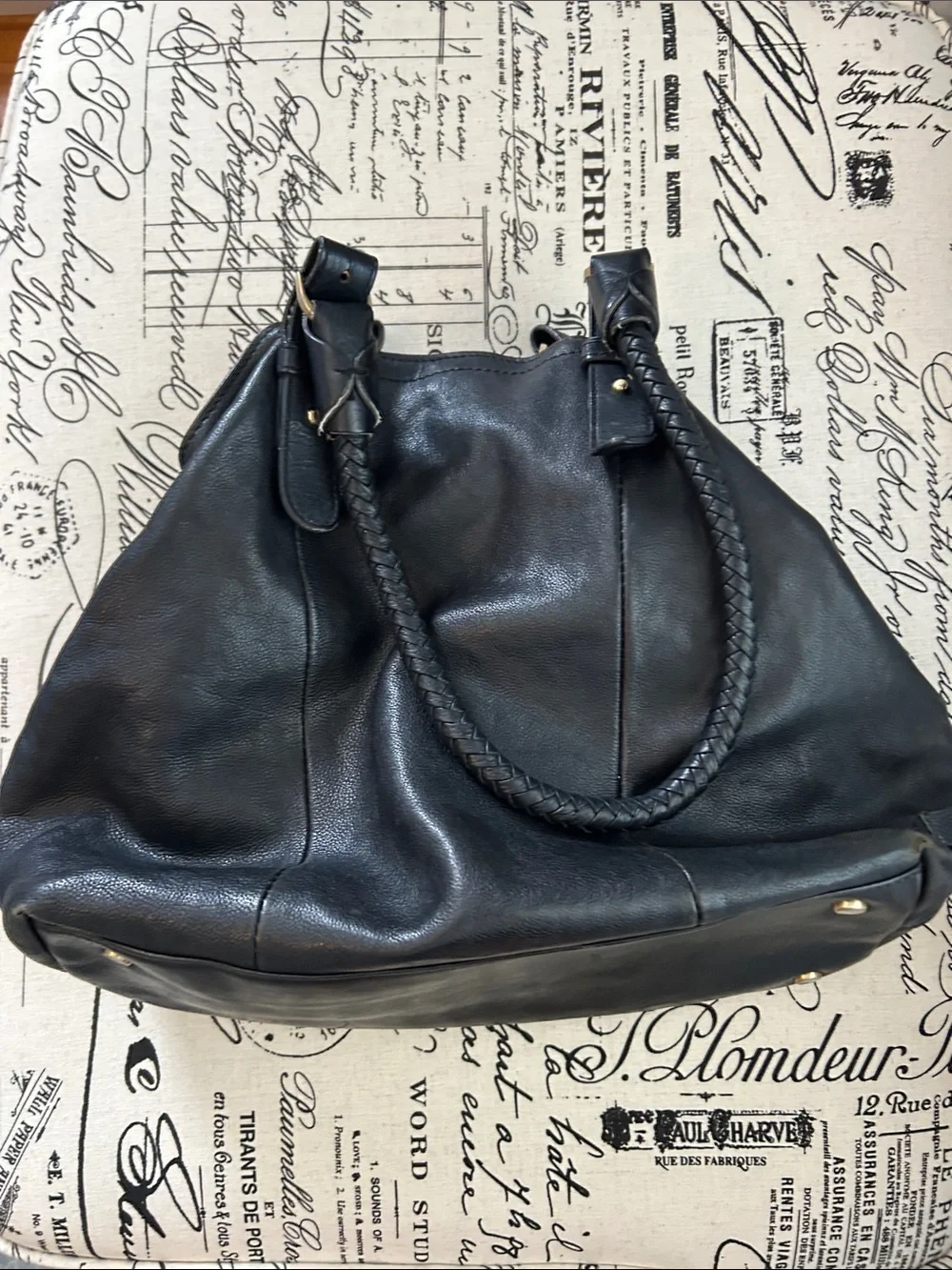 Cole Haan Black Leather Braided-Handle Tote/bag